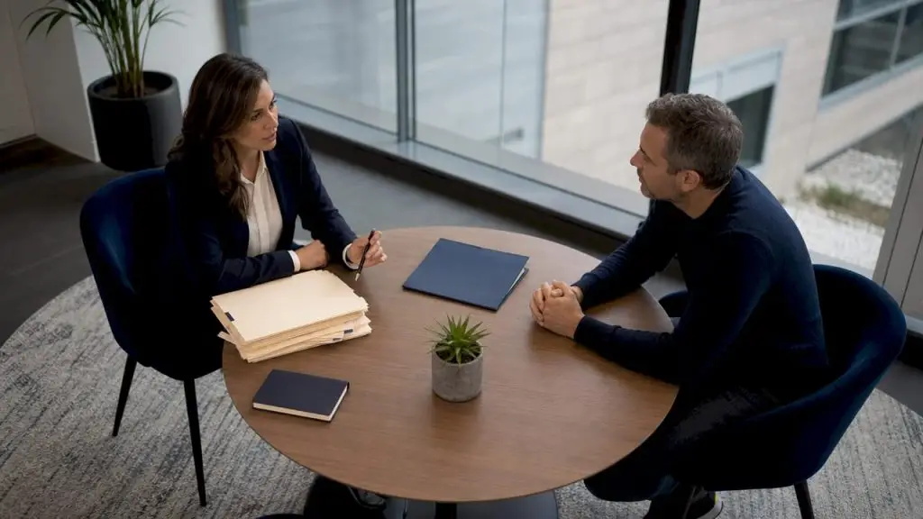 Attorney consulting client on legal options