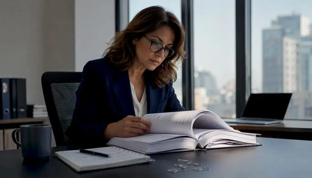Prosecutor reviewing physical case files in office