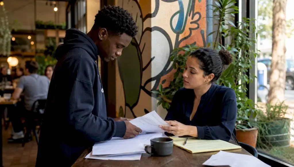 Defendant reviewing probation eligibility with legal aid