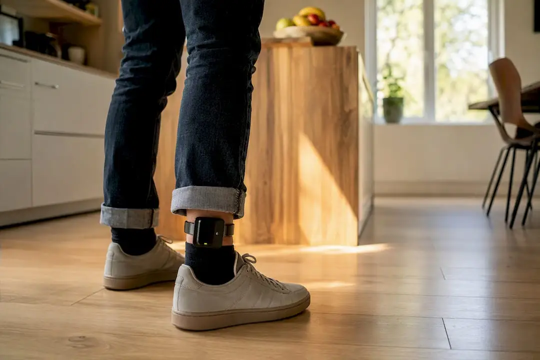 GPS ankle monitor on leg